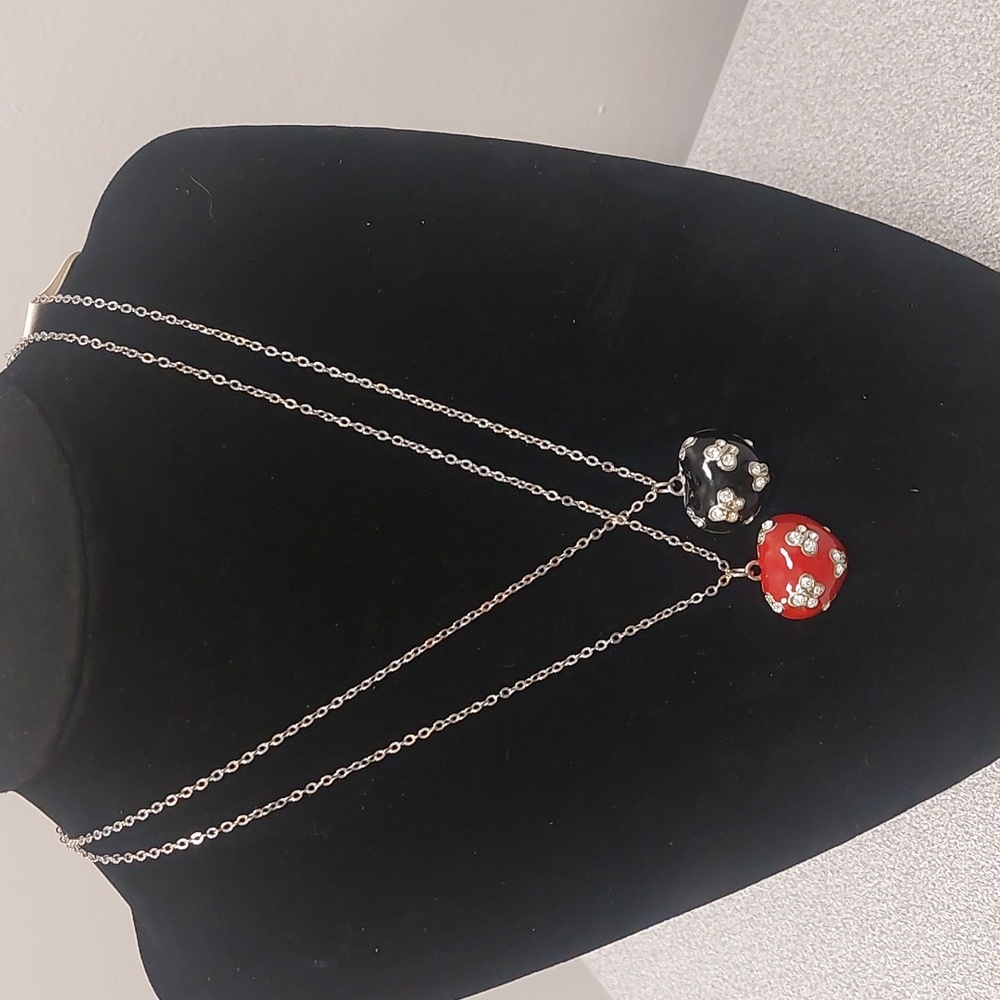 2003 Noblesse Collection Butterfly Hearts Fashion Necklaces Lot Of 2 Black & Red